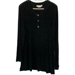 VTG Softwear By Mark Singer Black Henley Tunic Top - Large Made In USA